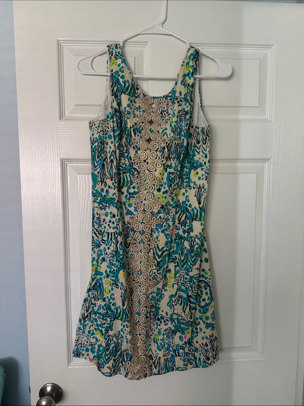 Lilly Pulitzer Teal and Cream Sleeveless Printed Mini Dress